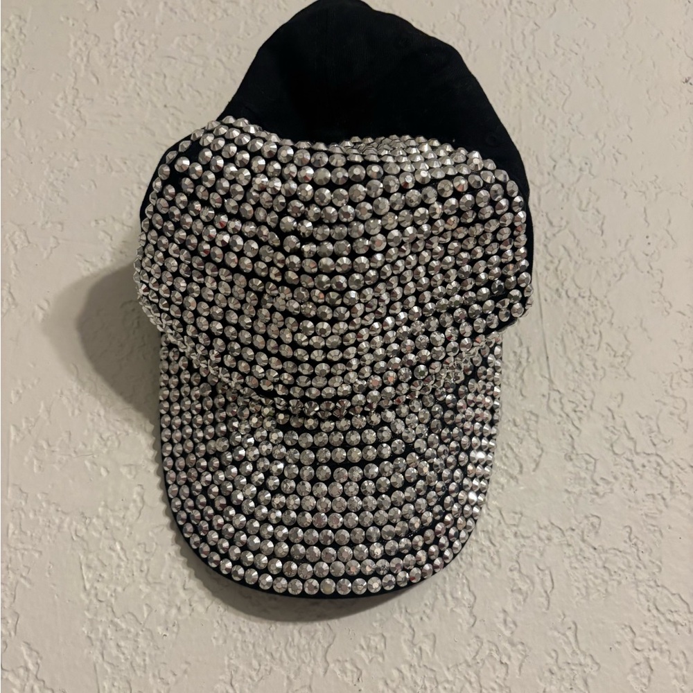 Black and Silver Rhinestone Cap
